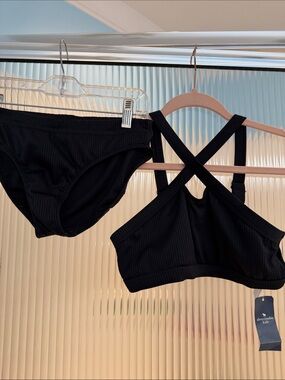 abercrombie kids Black Ribbed Two-Piece Swim Bikini